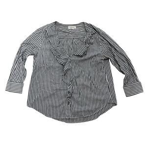 Velvet by Graham & Spencer Hama Striped Ruffle Front Button Up Top Grey Small